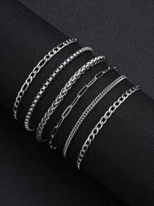 6pcs/7pcs Minimalist Stainless Steel Chain Bracelet Set For Men, Fashionable For Commute, Casual Daily Wear