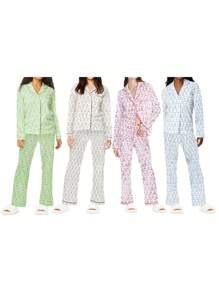 Women 2 Piece Easter Outfits Pajamas Sets Y2k Cute Bunny Print Long Sleeve Button Down Shirt Tops And Elastic Waist Wide Leg Long Pants Set Beach Vacation Streetwear Clothes Sleepwear Lounge PJs Sets