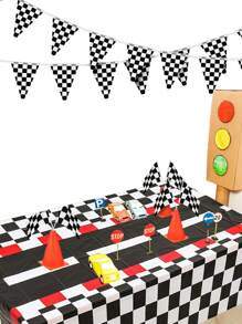 1pc/3pcs Racing Car Theme Table Cover, Black And White Checkered Car Runway Tablecloth,Birthday Party Supplies, Racetrack Disposable Plastic Table Covers For Racing Car Theme Party Supplies Birthday Table Decorations, Party Favor
