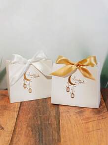 20 件烫金月亮星星丝带蝴蝶结礼品盒，方形纸质礼品盒 - 彩色 - 查看 2