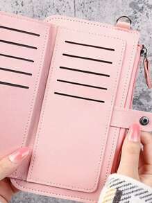 Customized Personalized Text Women's Long Wallet, Multi-Functional Zipper & Snap Card Holder Clutch Purse For Students - Multicolor - View 4