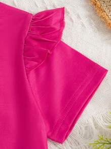 2 Stücke/Set Mädchen Lässig Outfit mit Cartoon Portrait Muster, Rundhals Kurzarm T-Shirt und Schleife Shorts, Sommer