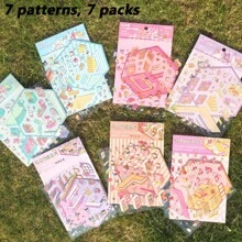 Sanrio 11pcs/7pcs/4pcs Per Set (With Tweezers), Sanrio Cute Cartoon Miniature Scene Stickers DIY Interesting 3D Diorama Decorative Scrapbooking Craft, Hand-Drawn Stickers No Cutting Required,School Supplies,Back To School