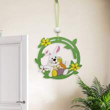 Adornos de Pascua de madera con cuerdas, zanahoria, flor, conejito, adornos colgantes de Pascua para la decoración navideña del hogar. - amarillo claro - Ver 3
