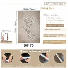 3 件套，帆布挂画，带框装饰画，海报，墙壁艺术，植物木框帆布墙画，米色北欧花卉印花，防水艺术品，适用于家庭和宿舍装饰，经典现代风格，室内外使用，春夏，垂直方向 - 彩色 - 查看 14