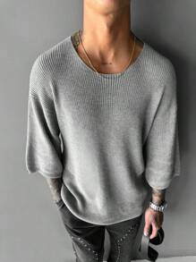 Men's Solid Color Round Neck Loose Fit Knitted Short Sleeve Top