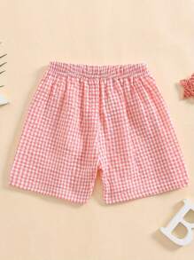 Toddler Baby Boy Girl Shorts Gingham Plaid Shorts Summer Casual Elastic Waist Shorts Pants Bottoms - 粉色 - 查看 2