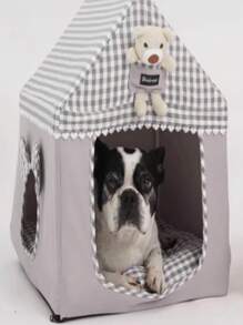 Cute Plaid Cat Dog House Cozy Little House