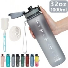 1 pieza Vaso de agua de plástico grande con capacidad de 750ml/1000ml y diseño degradado, incluye cepillo para el vaso y colador de té. Botella de agua para deportes al aire libre con bebida directa para un fácil manejo