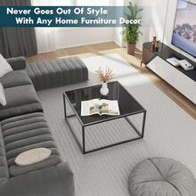 SAYGOER Mesa de centro de vidrio, pequeña y moderna, mesas centrales cuadradas simples para sala de estar, 67.82 x 67.82 x 39.88, gris negro - Negro - Ver 6