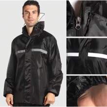 Motorcycle Raincoat Set Men Women Adult Reflective Strip Waterproof Hood 8576 - màu đen - Xem 1