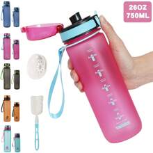 1 pieza Vaso de agua de plástico grande con capacidad de 750ml/1000ml y diseño degradado, incluye cepillo para el vaso y colador de té. Botella de agua para deportes al aire libre con bebida directa para un fácil manejo