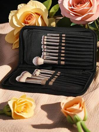 1pc Minimalist Black Oxford Cloth Upright Makeup Brush Organizer, Brush And Pencil Display Holder Summer Travel, Vacation Home Bathroom Decor Holiday Makeup Organizer Bathroom Accessories Back To School