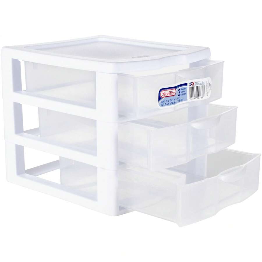 Unidad de escritorio Sterilite con 2 cajones pequeños y 3 cajones, de plástico, color blanco - 6 - Ver 1