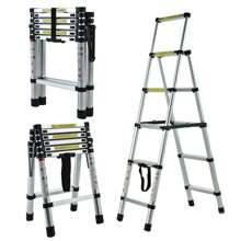 Telescoping Ladder Aluminum 6FT + 7FT, 5 Step Ladder With Anti-Slip Wide Pedal, Collapsible Folding Step Stool Step Ladder For Stairs Home Outdoor Work, A-Frame, 330lbs-Capacity - Silver - View 1