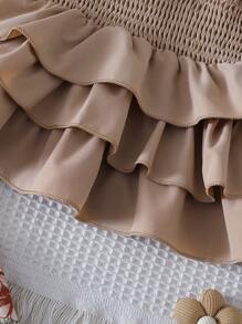 Newborn Baby Girls' Summer Cake Style Suspender Dress With Flare Pants, 2pcs/Set - Brown - View 4