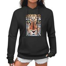 Men's Hoodie With Leopard Print, Men's Clothes,  100%, Watercolor Print Hoodie, Hoodie Art, Gift For Him, Suitable As A Gift - Black - View 1