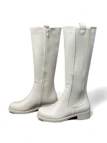 2025 Autumn And Winter Women's Knee-High Boots White Elegant Square Shoes High Heels Back To School Season Valentine's Day Suitable For Dates, Parties, Shopping, And Commuters