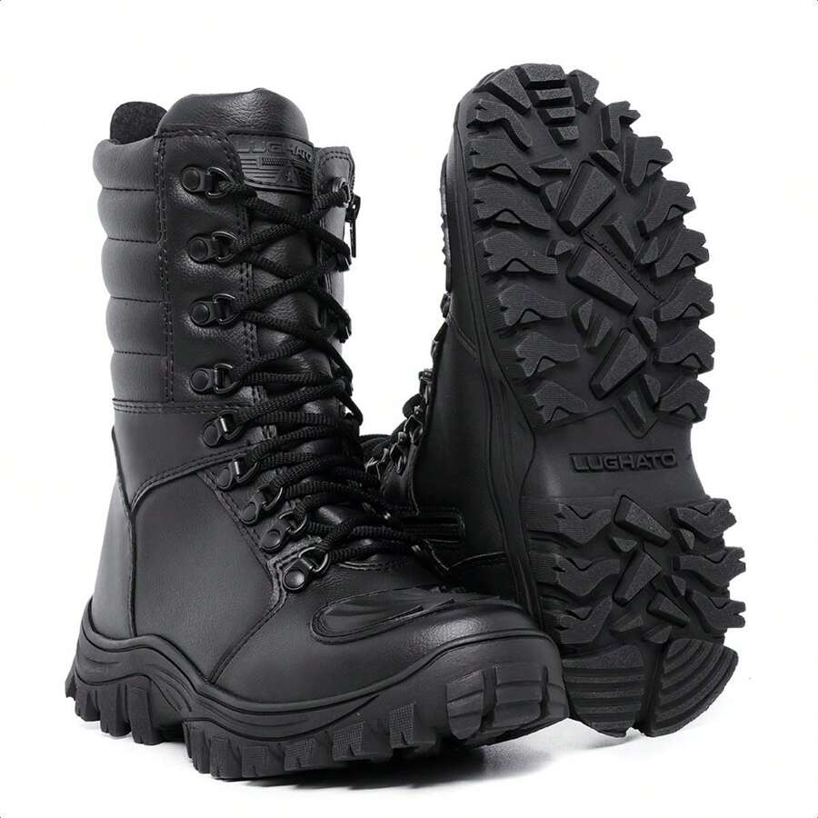 MILITARY BOOT WITH SIDE ZIPPER AND RUBBER GEAR PROTECTOR - 黑色 - 查看 1