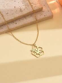 1 pieza Collar de flor hueca de estilo francés minimalista para mujeres, joyería de acero inoxidable para uso diario, San Valentín