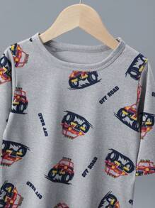 2 件套幼儿男童卡通卡车印花轻便长袖上衣和裤子休闲睡衣套装，春夏 - 彩色 - 查看 6