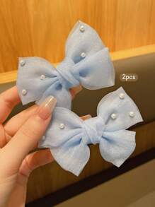 2pcs Bow Hairclips, Cute & Fashion Hair Accessories Suitable For Everyday Use - Baby Blue - View 4