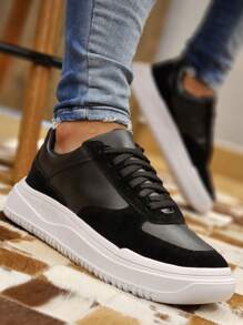 Men's Sneakers High Sole Platform Casual Minimalist Versatile - Hitam - View 6