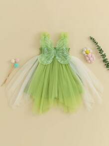 Toddler Kids Girls Dress Butterfly Embroidery Tiered Tulle Sleeveless Cami Dress Summer Casual Clothes Princess Dress - màu xanh lá - Xem 2