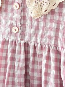 Summer Sweet & Cute Plaid Print Woven Fabric Lace Collar Camisole Dress For Girls - Pink - View 7