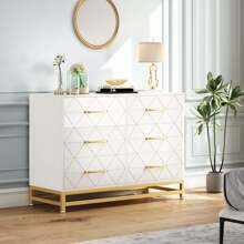 Danolapsi 6 Drawer Dresser For Bedroom Morden Chest Of Drawers Wood Bedroom Double Dresser Wide Dresser TV Stand Storage Drawers For Closet Hallway Nursery Entryway - trắng - Xem 1