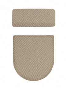 1 Set Solid Color Jacquard Knitted Toilet Seat Lid Cover And Toilet Tank Cover, Stretch Fit Toilet Seat Covers, Bathroom Decor, Fits Most Toilet Tank And Seat Sizes Summer - Khaki - View 4