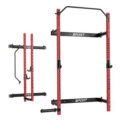 Folding Wall Mounted Squat Rack, 2.36" X 2.36" Power Racks For Home Gym, 1000 LBS Capacity Squat Rack With Pull Up Bar