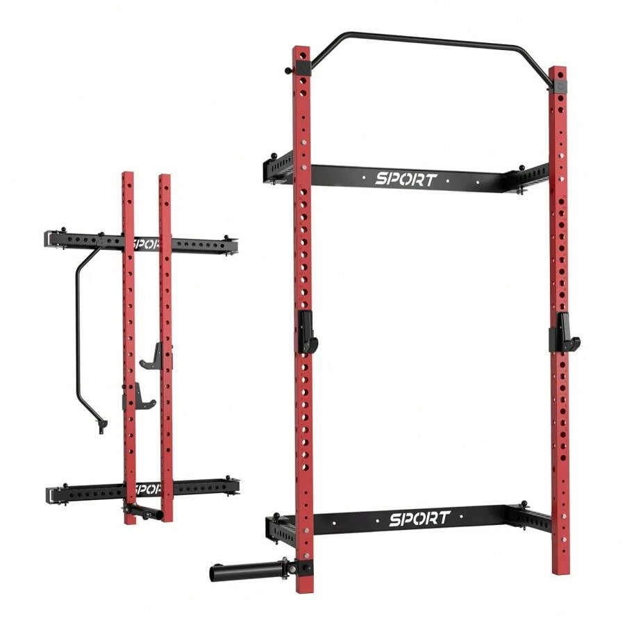 Folding Wall Mounted Squat Rack, 2.36" X 2.36" Power Racks For Home Gym, 1000 LBS Capacity Squat Rack With Pull Up Bar - Black - View 1