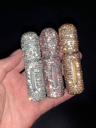 1 Pc High-End Diamond Encrusted Perfume Travel Atomizer, 5ml Refillable Mini Spray Bottle With Vacuum Impressed Design, Moisturizing Cosmetic Sample