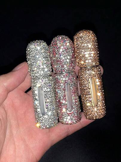 1 pieza de Atomizador de perfume de viaje con incrustaciones de diamantes de alta gama, frasco rociador mini recargable de 5ml con diseño de vacío impreso, muestra cosmética humectante