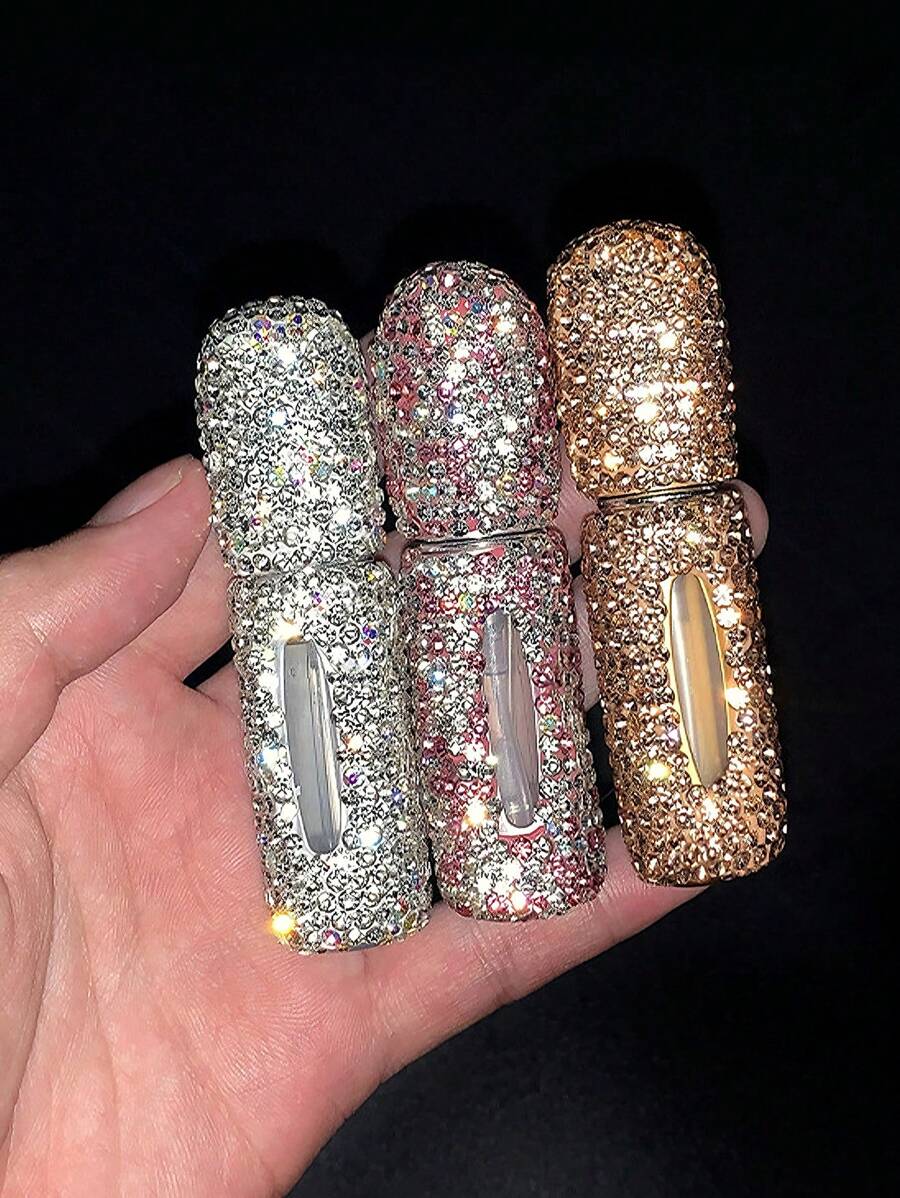 1 Pc High-End Diamond Encrusted Perfume Travel Atomizer, 5ml Refillable Mini Spray Bottle With Vacuum Impressed Design, Moisturizing Cosmetic Sample