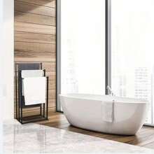 Black White 3 Tier Free Standing Towel Rail Stand Unit Rack Storage Bathroom - Black - View 6