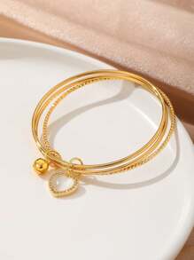 1pc Heart Bell Design Women's Bracelet, Creative, Minimalist, Romantic, Fashion, Casual, Suitable For Valentine's Day, Ramadan, Festivals, Daily Wear, Parties, Gift-Giving (OPP Bag Packaging & Box For Photography Only) - Yellow Gold - View 5