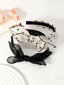2/1 Pcs Polka Dot Bow Headband, Solid Color Elegant Fabric Headwrap Suitable For Daily Commute And Party