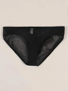 Herren schwarze sexy Mesh-Unterwäsche, halbtransparent mit süßem Herz-Augen-Druckmuster, atmungsaktiv und bequem als Alltagsunterwäsche Tangas