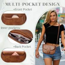 VASCHY Crossbody Bag For Women, Fashion Black Cross Body Bag Small PU Leather Shoulder Bag Ladies Phone Purse Handbag With Adjustable Shoulder Strap,Black - Brown - View 3