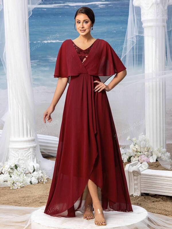 Faeriesty Mosy Elegant Sequin Bodice Chiffon Overlay Formal Party Dress Mother Of The Bride Dress