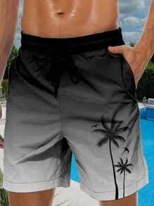 Lzzidou Men's Swim Trunks Hawaiian Bathing Mesh Lining Suit Swimsuits Beach Shorts With Pockets - 黑與白 - 查看 1