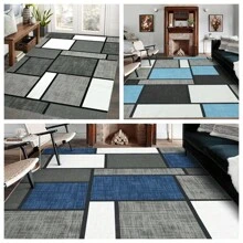 [Premium] Dunkelblau-Hellblau karierter Kristallvelour-Teppich, moderner nordischer Stil, rutschfeste und wasseraufnehmende Fußmatte, weich, bequem und geräuschlos, waschbar, für Küche, Wohnzimmer, Schlafzimmer, Waschküche, Eingang, Wohnzimmer-Dekoration. Geeignet als Geschenk zu Eid, Hochzeit, Geburtstag, Einweihung, Weihnachten, Neujahr, Valentinstag