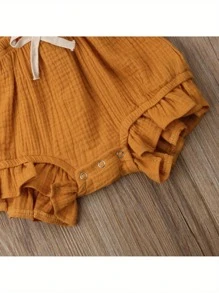 Conjunto de Ropa de Verano para Bebé Niña, Suéter de Manga Corta con Volantes, Estampado, Monos sin Mangas y Espalda Descubierta - Naranja - Ver 5