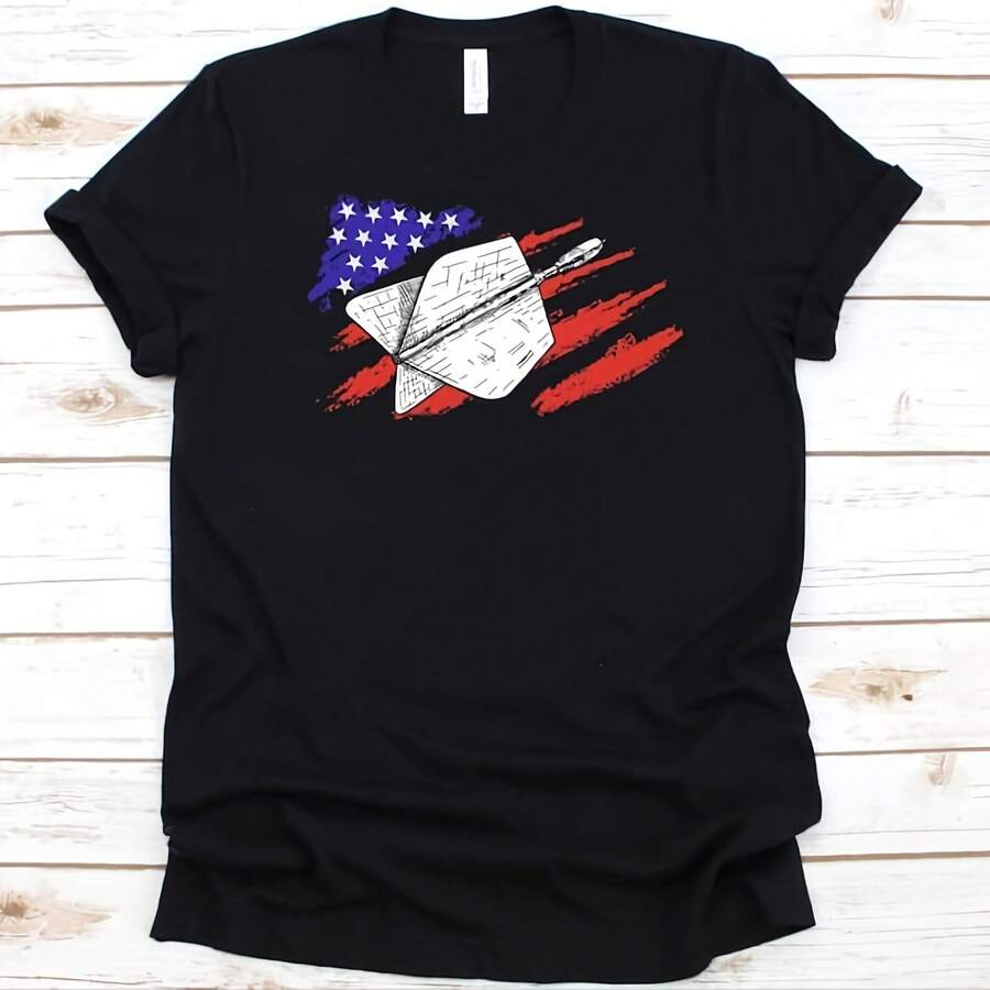 Darts Shirt, Independence Day Gift, 4th Of July, An Flag Design, Darts Player, Bullseye, Darts Lovers, Dart Board, Target Shooting - Black - View 1