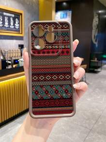 1pc Vintage Geometric Pattern Anti-Drop Phone Case Compatible With Iphone / Compatible With Galaxy / Compatible With Infinix / Compatible With Redmi / Compatible With OPPO / Compatible With VIVO / / Compatible With Realme / Compatible With MOTO / Compatible With Itel / Compatible With Tecno,International Version, Not The Domestic Version, - Brown - View 4