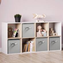 Set Of 6 Foldable Cube Storage Boxes Organiser Basket Containers Handles Home Office - Grey - View 4