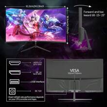 27-Inch LXZ Curved Monitor 100Hz, PC Screen With Speakers 1080P, 1800R 75Hz Computer Monitor With Eye Protection Technology HDTV VGA, VESA Support For Gaming, Office, Home