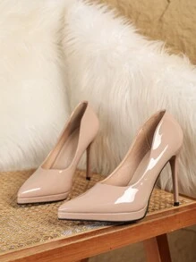 Tacones altos de mujer, plataforma impermeable, unicolor de primavera/otoño, zapatos elegantes y formales de punta fina y puntiaguda - Albaricoque - Ver 5